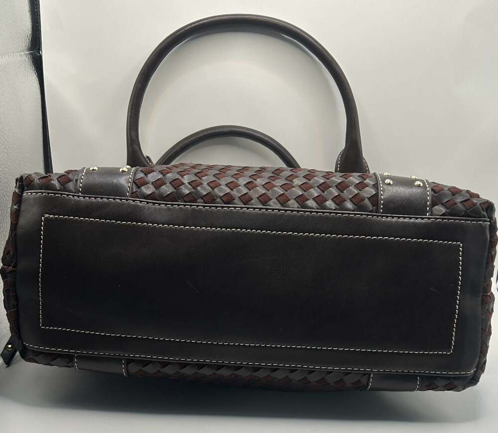 Vintage Brown Woven Satchel with Gold Tone Buckle Detail - Picture 6 of 12